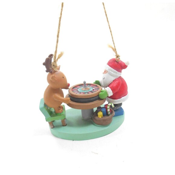 Cape Shore Santa Claus Roulette Christmas Ornament with Reindeer - Picture 3 of 4